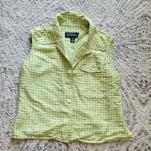 Linda Allard Ellen Tracy 100% Silk Gingham Sleeveless Blouse Size 6 Petite